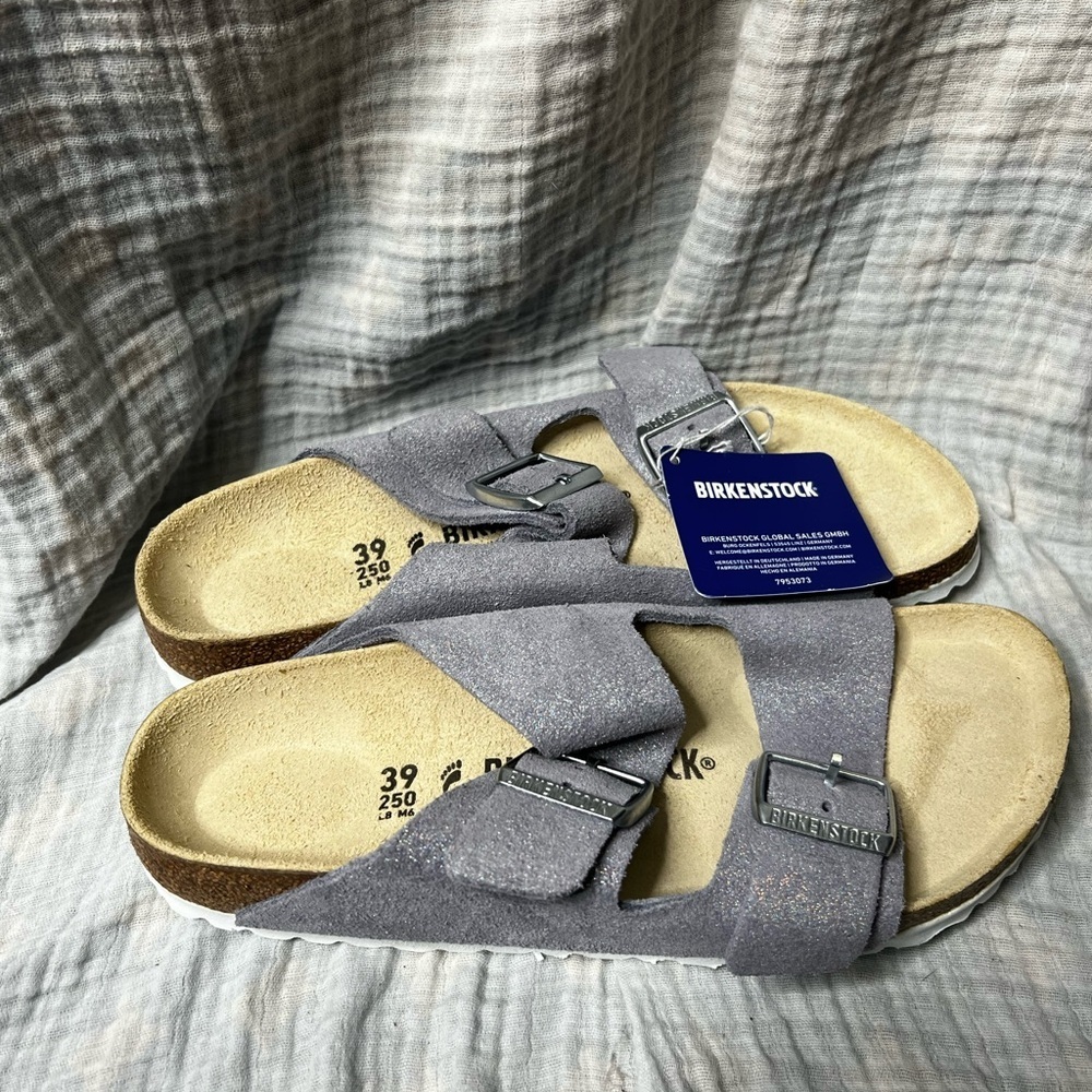 Birkenstock Arizona Suede Glitter Purple Sandals - Picture 5 of 6